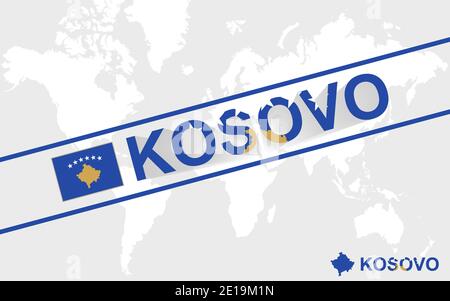 Drapeau de la carte du Kosovo et illustration textuelle, sur la carte du monde Illustration de Vecteur