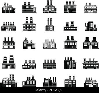 Jeu d'icônes usine de recyclage ECO, style simple Illustration de Vecteur