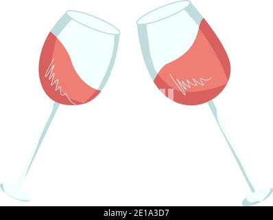 Deux verres de vin rouge pour célébrer la Saint-Valentin. Illustration de Vecteur