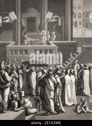 Pilate présentant un Jésus fléau au peuple de Jérusalem, Nouveau Testament, gravure en acier 1853, restauré numériquement Banque D'Images