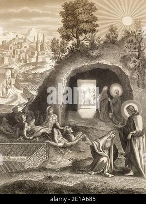 La tombe vide, Marie Magdalene, Résurrection de Jésus, Nouveau Testament, gravure en acier 1853, restaurée numériquement Banque D'Images