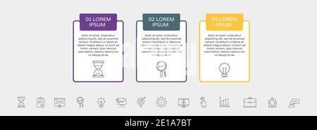 Rectangles infographiques vectoriels en 3 étapes. Le modèle carré peut être utilisé pour le diagramme, l'activité, l'organigramme, le graphique d'information, la chronologie, contenu, niveaux Illustration de Vecteur