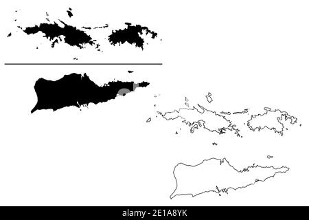Îles Vierges des États-Unis d'Amérique (États-Unis d'Amérique, États-Unis, États-Unis) carte illustration vectorielle, croquis à griffonnage Îles Vierges des États-Unis Illustration de Vecteur