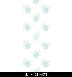 Motif floral Vector répéter bordure sans couture avec œillets. Petits bouquets de fleurs bleues. Illustration de Vecteur