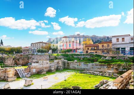 Site archéologique du marché romain antique à Athènes, Grèce Banque D'Images