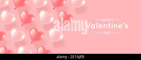 Bannière horizontale avec ballons en forme de coeur rose sur fond rose. Illustration réaliste et romantique pour la Saint-Valentin et les femmes internationales Illustration de Vecteur