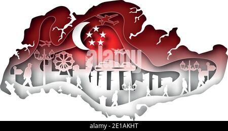 Vector Singapore dans le style de l'art papier Illustration de Vecteur