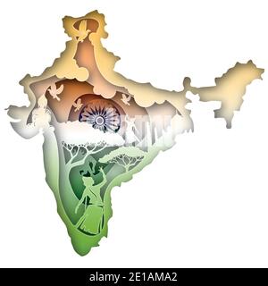 Vector India dans le style de l'art papier Illustration de Vecteur