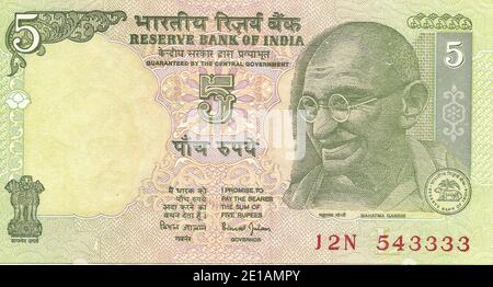 Monnaie internationale - Indian 10 roupie note avec portrait de Gandhi Banque D'Images