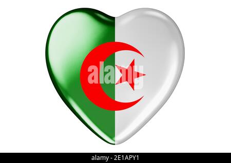 Coeur avec drapeau algérien, rendu 3D isolé sur fond blanc Banque D'Images