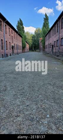 Caserne de briques à l'intérieur du camp de concentration nazi à Auschwitz I, Oswiecim, Polska Banque D'Images