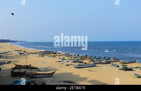 La plage de Mahabalipuram, Inde. Banque D'Images