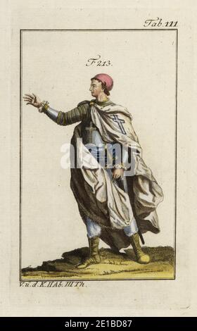 Chevalier de Saint Lazare, ordre hospitalier établi en Terre Sainte au XIIe siècle. Copie d’une illustration de Christoph Weigel dans Ritter-Ordern de Philipp Bonanni, 1728. Gravure en coperplate de couleur main de la photo historique de Robert von Spalart des costumes du peuple principal de l'Antiquité et du Moyen-âge, Vienne, 1802. Banque D'Images