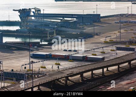 Port vide de Douvres le 1er janvier 2021. Le jour où le Royaume-Uni a quitté l'UE. Tout est calme sur les routes dans et autour de Douvres. Banque D'Images