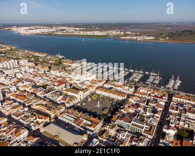 Vue aérienne de Vila Real de Santo Antonio, Algarve, Portugal Banque D'Images