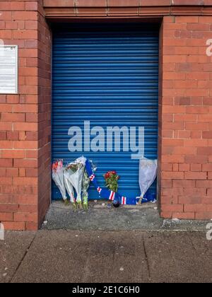 Glasgow, Écosse, Royaume-Uni. 3 janvier 2021: Les gens de la région, la famille, les fans et les amis se rappellent les fans qui sont malheureusement morts. Il y a 50 ans à la catastrophe d'Ibrox en 1971. Banque D'Images