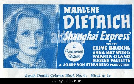 MARLENE DIETRICH dans SHANGHAI EXPRESS 1932 directeur Josef von STERNBERG Paramount Pictures Banque D'Images