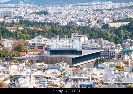 Vue en grand angle du nouveau musée de l'Acropole d'Athènes, Grèce Banque D'Images