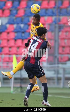 6 janvier 2021, Bologne, Italie : Marvin Zeegelaar d'Udinese et Takehiro Tomiyasu de Bologne pendant la série italienne UN match de football Bologna FC Udinese au stade Renato Dall'Ara de Bologne, Italie, 6 janvier 2021. PH. Michele Nucci / LM (Credit image: © Michele Nucci/LPS via ZUMA Wire) Banque D'Images