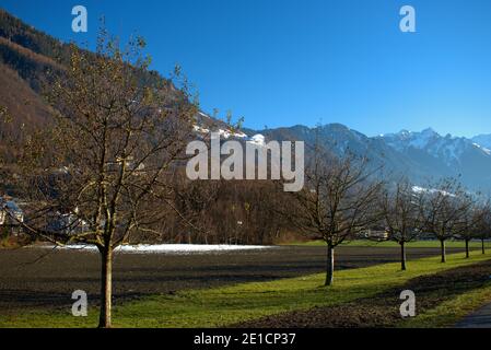 Paysage autour de Vaduz au Liechtenstein 16.12.2020 Banque D'Images