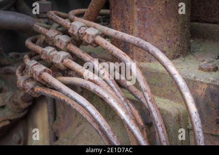 tuyaux hydrauliques sur une machine historique Banque D'Images