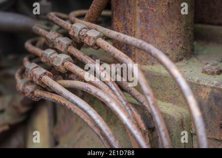 tuyaux hydrauliques sur une machine historique Banque D'Images