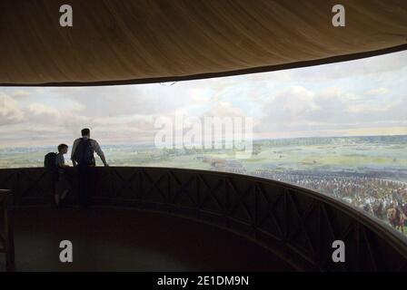 Le « Panorama de la bataille de Waterloo », un énorme diorama peint avec de faux terrains et des soldats au Waterloo Battlefield Museum, en Belgique. Banque D'Images