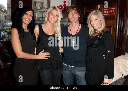 Gilles Luka, Marlene (Loft Story 2), Diana (ile de la tentation) et Amélie (Secret Story 4) de la série télévisée "les Anges de la Tele-realite", organisée par NRJ 12, participant à une séance exclusive de signature au Hard Rock Cafe à Paris, France, le 9 février 2011. Photo de Nicolas Genin/ABACAPRESS.COM Banque D'Images