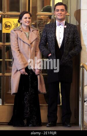 Les acteurs Leighton Meester et Ed Westwick filment une scène sur la Plaza à l'occasion de la finale de saison de Gossip Girl à New York, NY, le 7 mars 2011.photo par Charles Guerin/ABACAPRESS.COM Banque D'Images