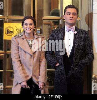 Les acteurs Leighton Meester et Ed Westwick filment une scène sur la Plaza à l'occasion de la finale de saison de Gossip Girl à New York, NY, le 7 mars 2011.photo par Charles Guerin/ABACAPRESS.COM Banque D'Images