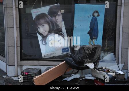 Vues sur la ville endommagée de Miyako, préfecture d'Iwate au Japon le 13 mars 2011 après le plus grand tremblement de terre de l'histoire du Japon suivi d'un tsunami. Photo de Thierry Orban/ABACAPRESS.COM Banque D'Images