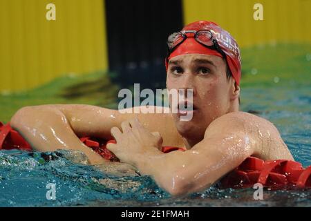 Sébastien Rouault remporte la finale libre de 1500 mètres lors des championnats de natation français, à Strasbourg, France, le 25 mars 2011. Photo de Nicolas Gouhier/ABACAPRESS.COM Banque D'Images