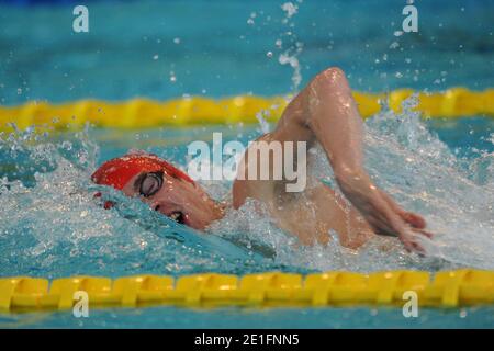 Sébastien Rouault remporte la finale freestyle de 1500 mètres lors des Championnats de natation français à Strasbourg, France, le 27 mars 2011. Photo de Nicolas Gouhier/ABACAPRESS.COM Banque D'Images