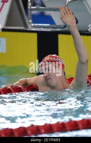 Sébastien Rouault remporte la finale freestyle de 1500 mètres lors des Championnats de natation français à Strasbourg, France, le 27 mars 2011. Photo de Nicolas Gouhier/ABACAPRESS.COM Banque D'Images