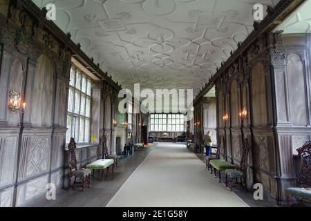 Long Gallery, Haddon Hall - Bakewell, Derbyshire, Angleterre Banque D'Images