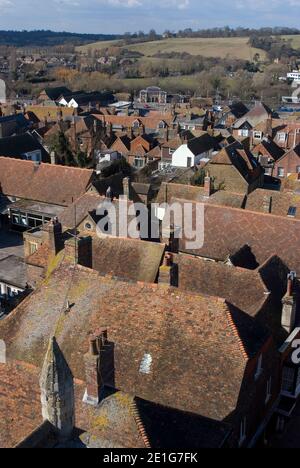 Vue sur les toits de Rye depuis la tour de l'horloge de l'église St Mary, Sussex, Englan | AUCUN | Banque D'Images