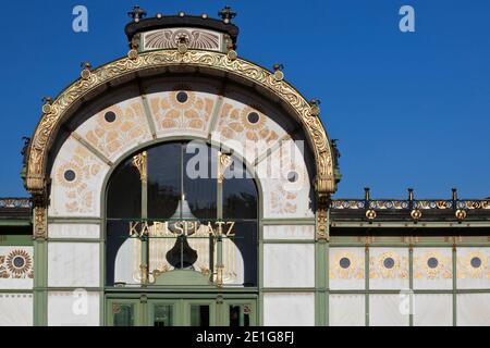 Façade de la gare métropolitaine Karlsplatz Pavilion (1898), Vienne, Autriche Banque D'Images