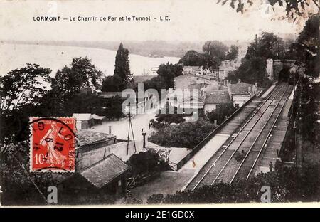 Lormont-le-chemin-de-fer-et-le-tunnel-train-1916. Banque D'Images