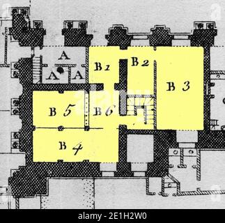 Louvre - Plan au rez-de-chaussée - Architecture françoise Tome4 Livre6 PL5 (Académie d'Architecture, détail). Banque D'Images