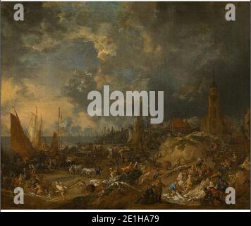 Lucas Smout le plus jeune - la plage de Scheveningen. Banque D'Images
