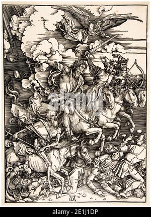 Albrecht Dürer, l'Apocalypse : quatre cavaliers de l'Apocalypse, imprimé bois, 1498 Banque D'Images