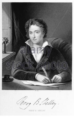 Le portrait de Percy Byshe Shelley, de 1792 à 1822, était l'un des grands poètes romantiques anglais, illustration ancienne de 1863 Banque D'Images