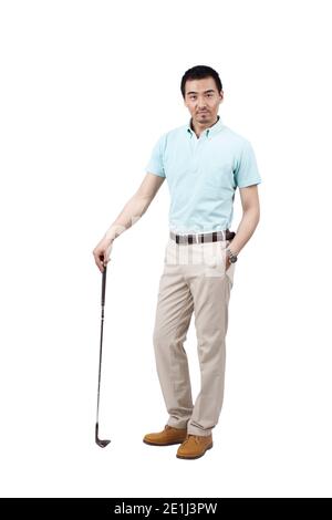 Jeune homme portant un costume et golf photo de haute qualité Banque D'Images