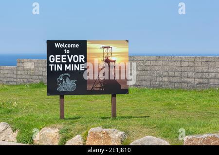 Le panneau de la mine d'étain Geevor, Cornwall. Banque D'Images