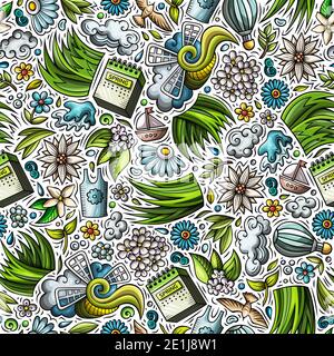 Motif printemps sans couture dessiné à la main. Banque D'Images