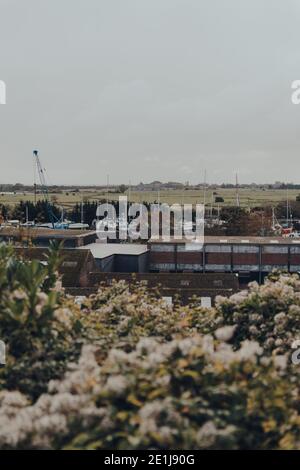 Seigle, Royaume-Uni - 10 octobre 2020 : vue panoramique sur la verdure des bateaux sur la Brede depuis Watchbell Lane à Rye, l'une des villes médiévales les mieux préservées Banque D'Images