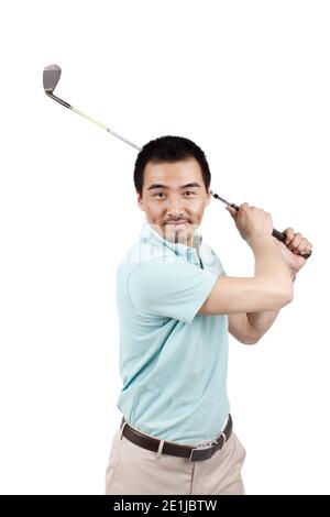 Jeune homme portant un costume et golf photo de haute qualité Banque D'Images