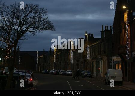 Troon, Ayrshire, Écosse, Royaume-Uni. Illuminations de Noël sur les lampostes Banque D'Images