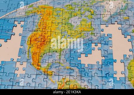 Puzzle de la carte de l'Amérique du Nord. Contexte touristique Banque D'Images