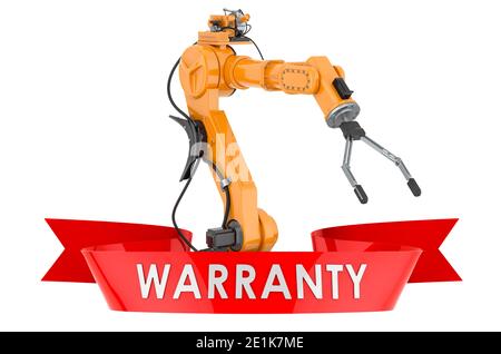 Concept de garantie du bras robotisé. Rendu 3D isolé sur fond blanc Banque D'Images
